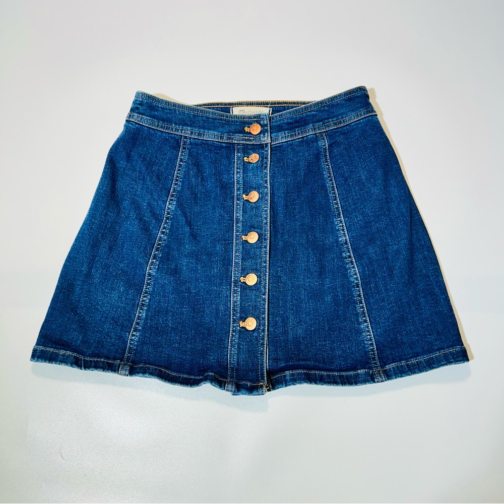 Madewell jean skirt Stretch Denim A line Mini skirt button front women size 4